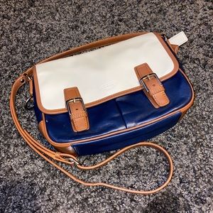 Coach Crossbody - Navy / White / Brown